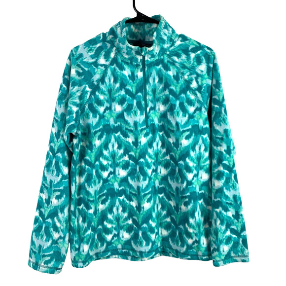 Eddie Bauer Teal Blue Green Quarter Zip Fleece Pullover Shirt Top Womens Medium - Picture 1 of 4